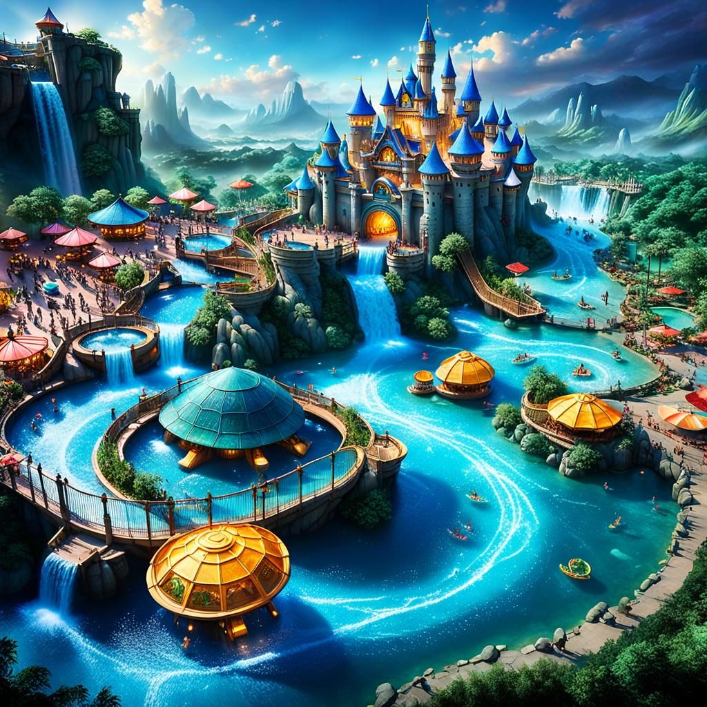 Fantasy Water Theme Park in 3D Digital Art