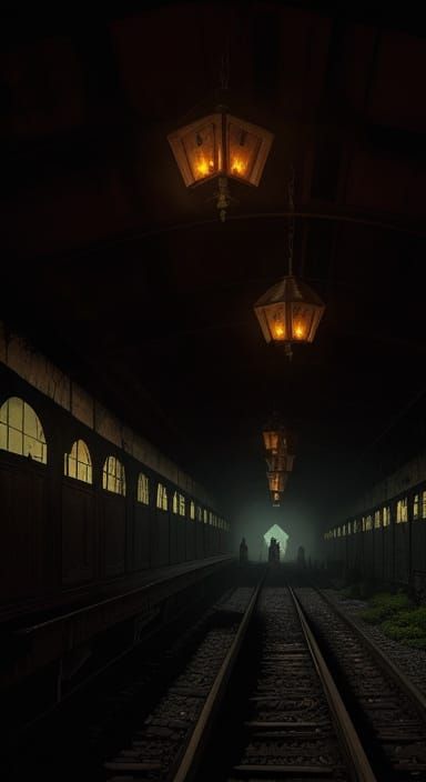 Gothic Railway Station at Night