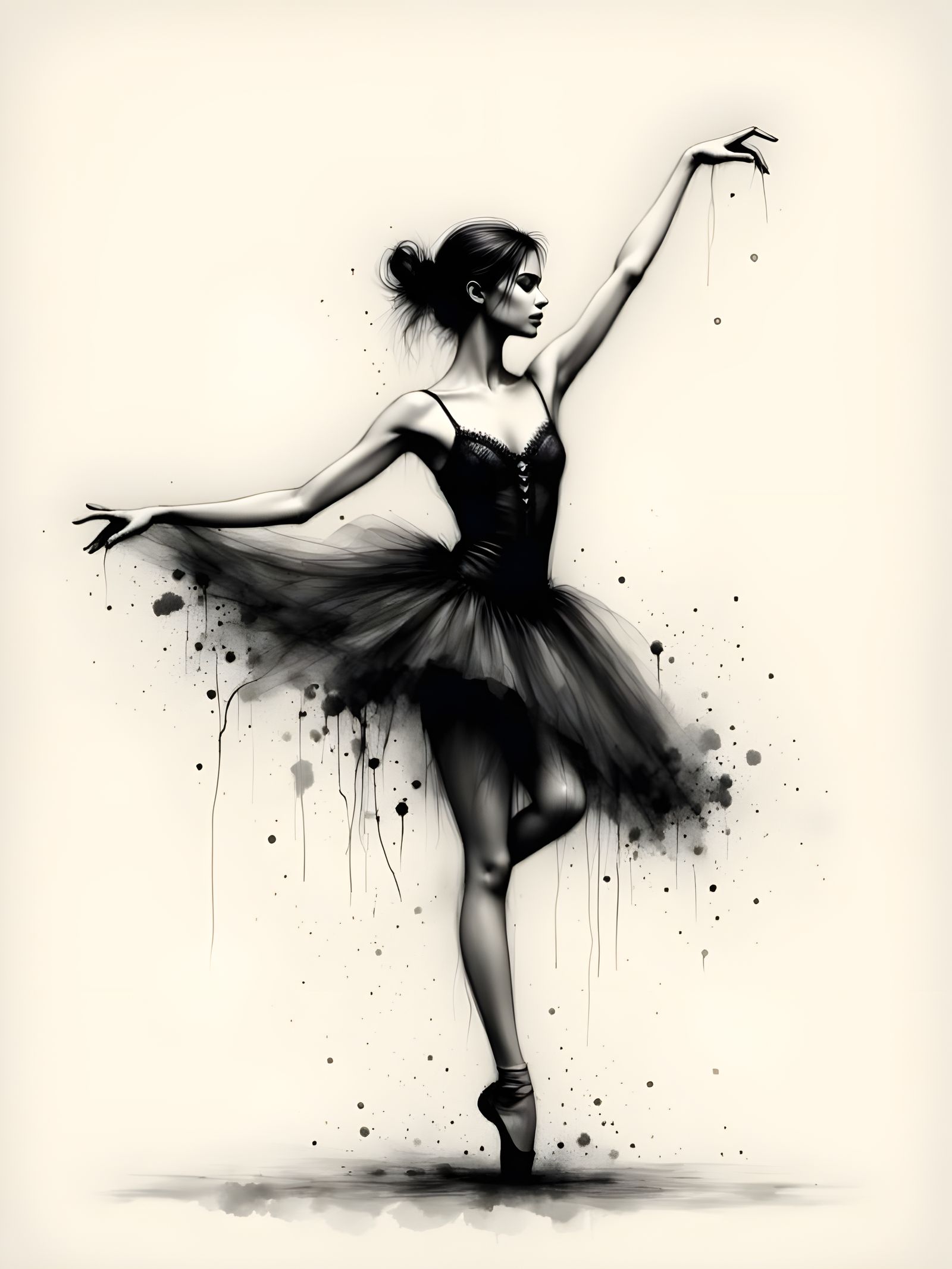 Melancholic Ballerina Charcoal Sketch