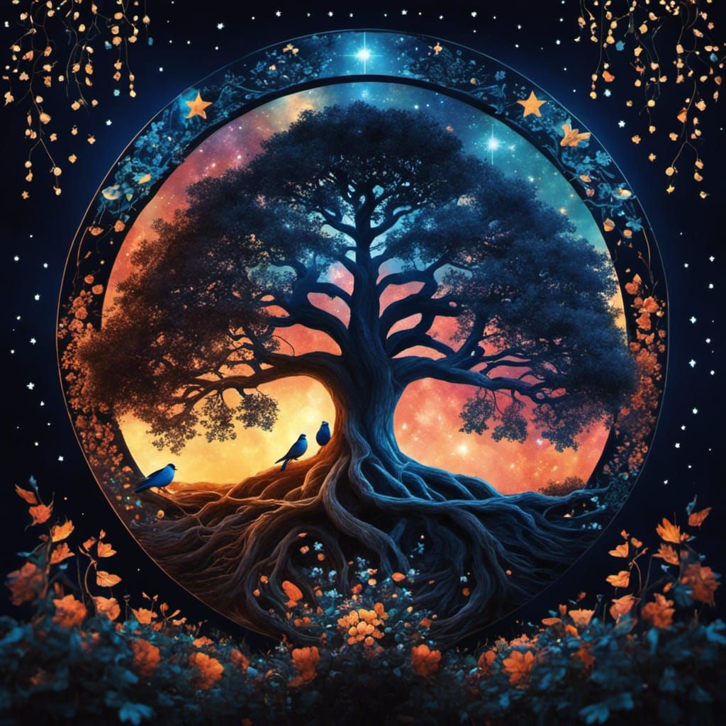Fantastical Tree of Life with Starry Sky