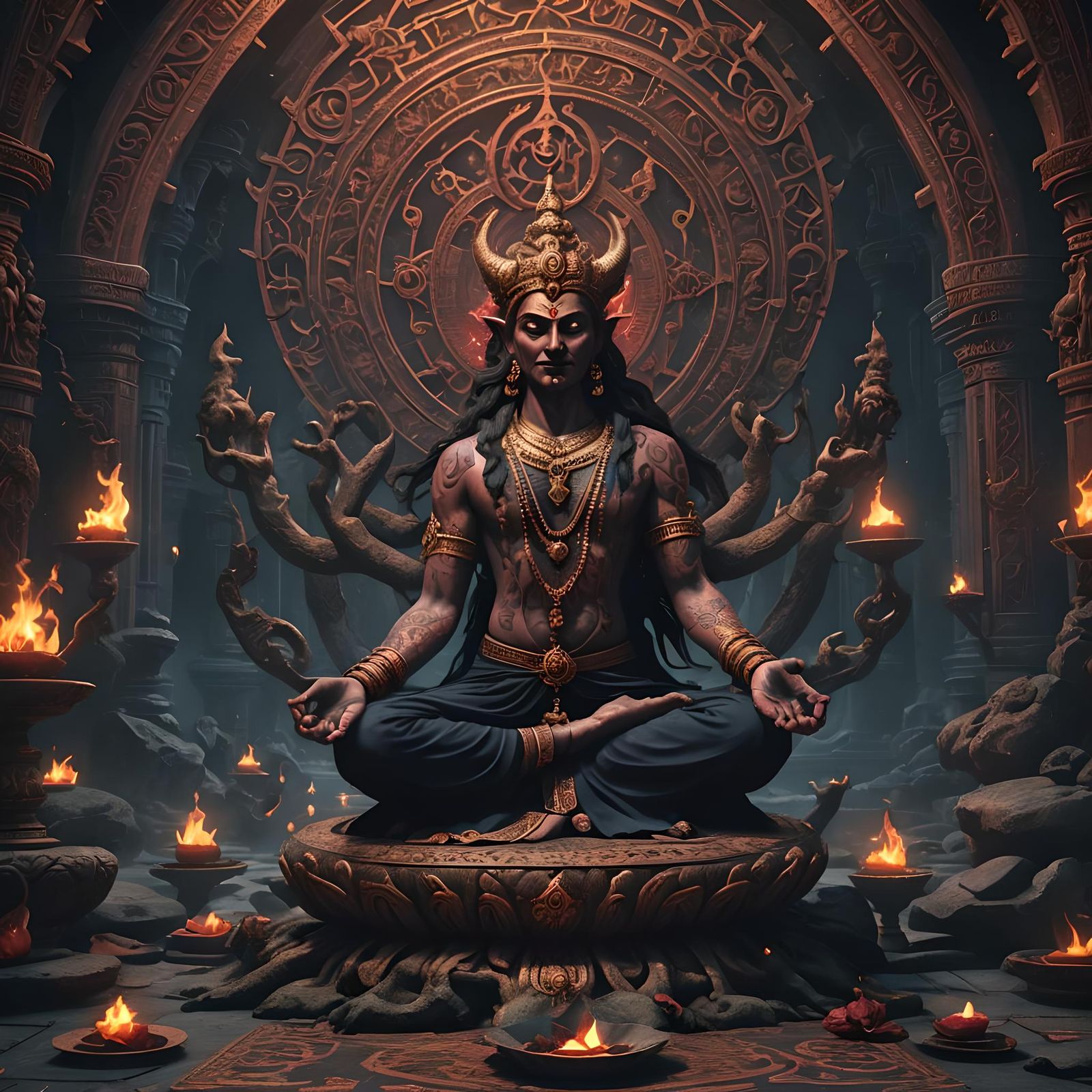 Mysterious Satanic Yoga in India: Detailed Matte Painting