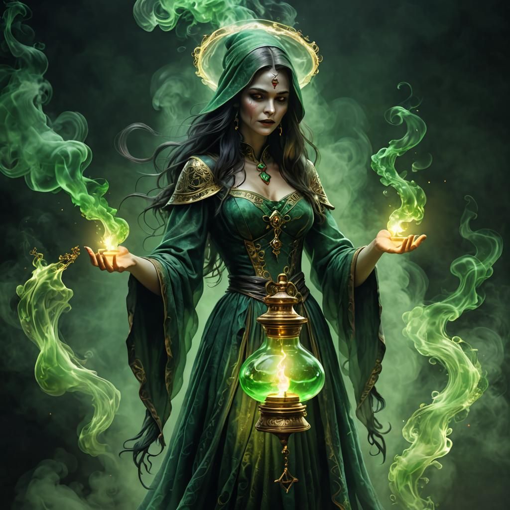 Ethereal Sorceress of Wispy Smoke with Golden Lamp