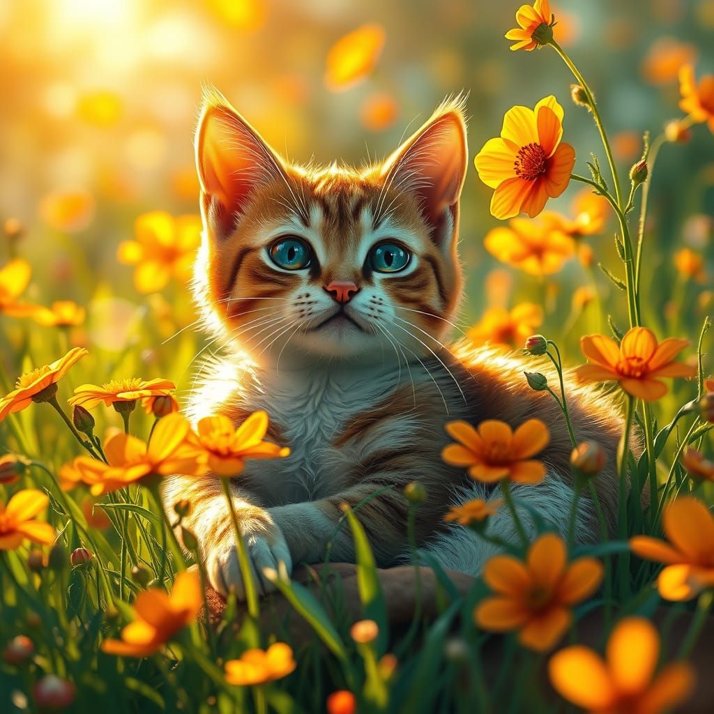 Whimsical Cat in Art Nouveau Garden