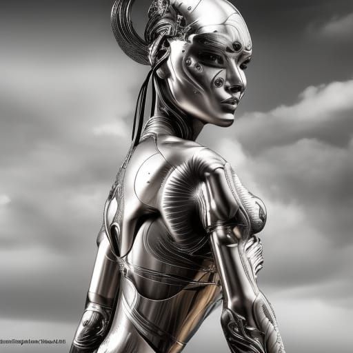 Hyperrealistic Cyborg Sorceress in a Fantasy Art Style