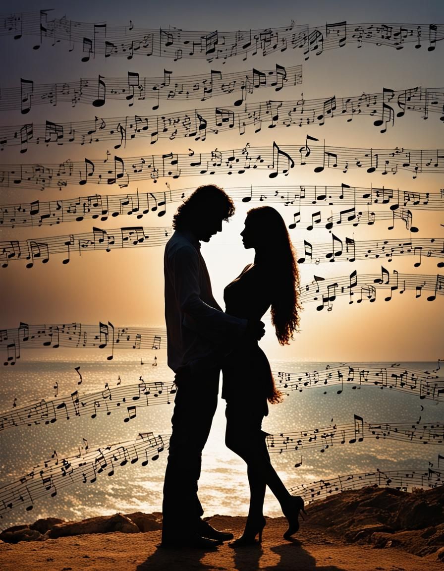 Musical Silhouette Embrace in Jaffa, Fantasy Art