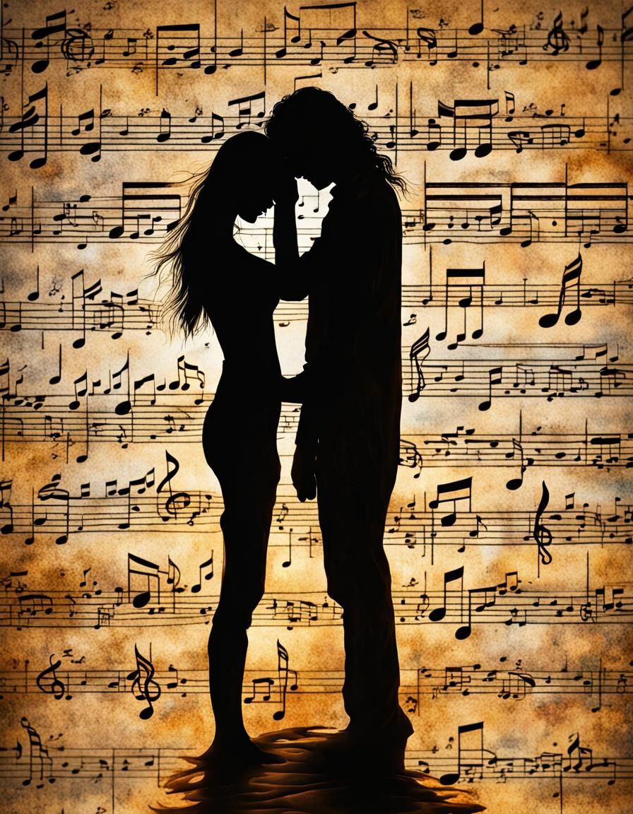 Silhouette Couple Made of Music Notes in Jaffa