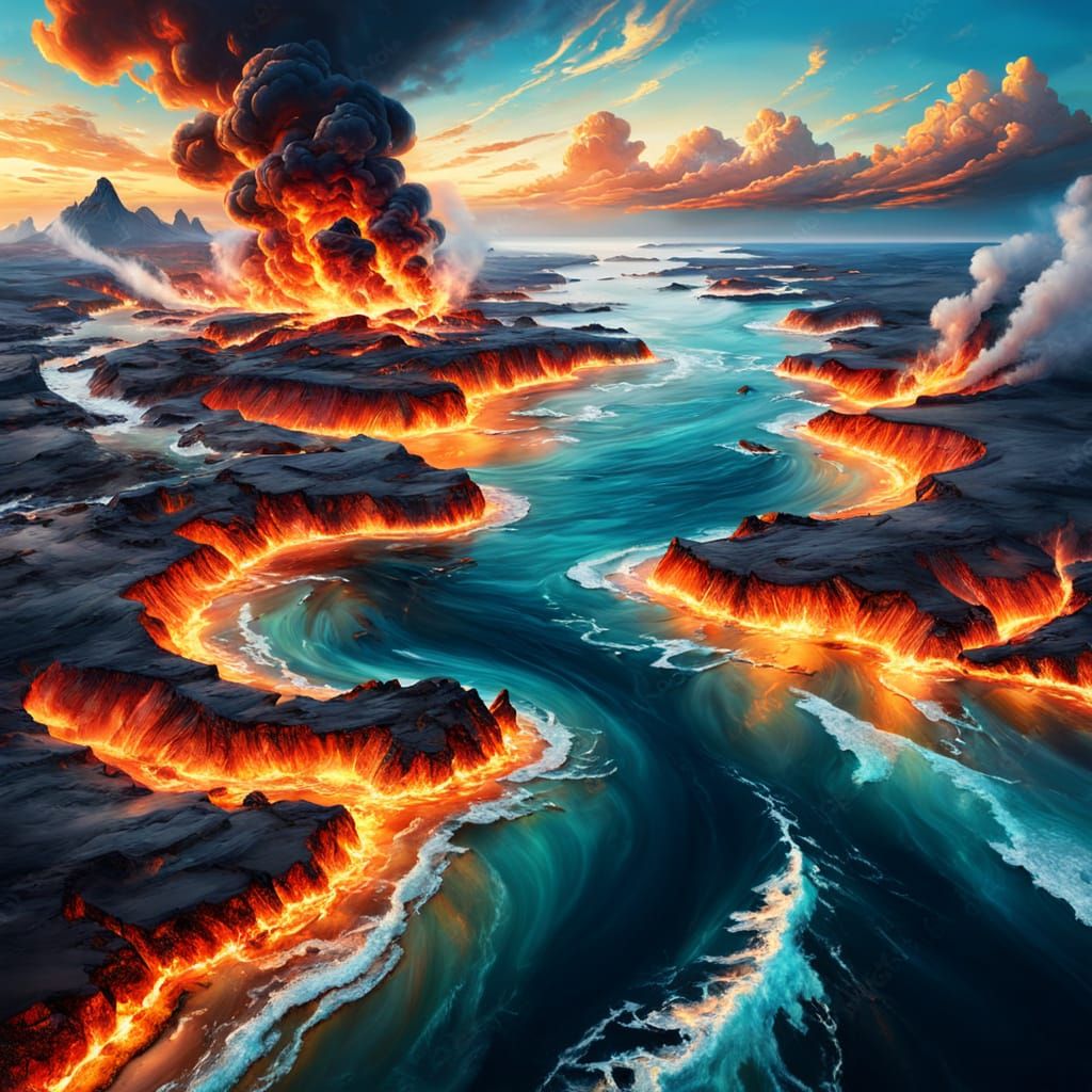 Surreal Fire and Ice Meet in Desert and Ocean