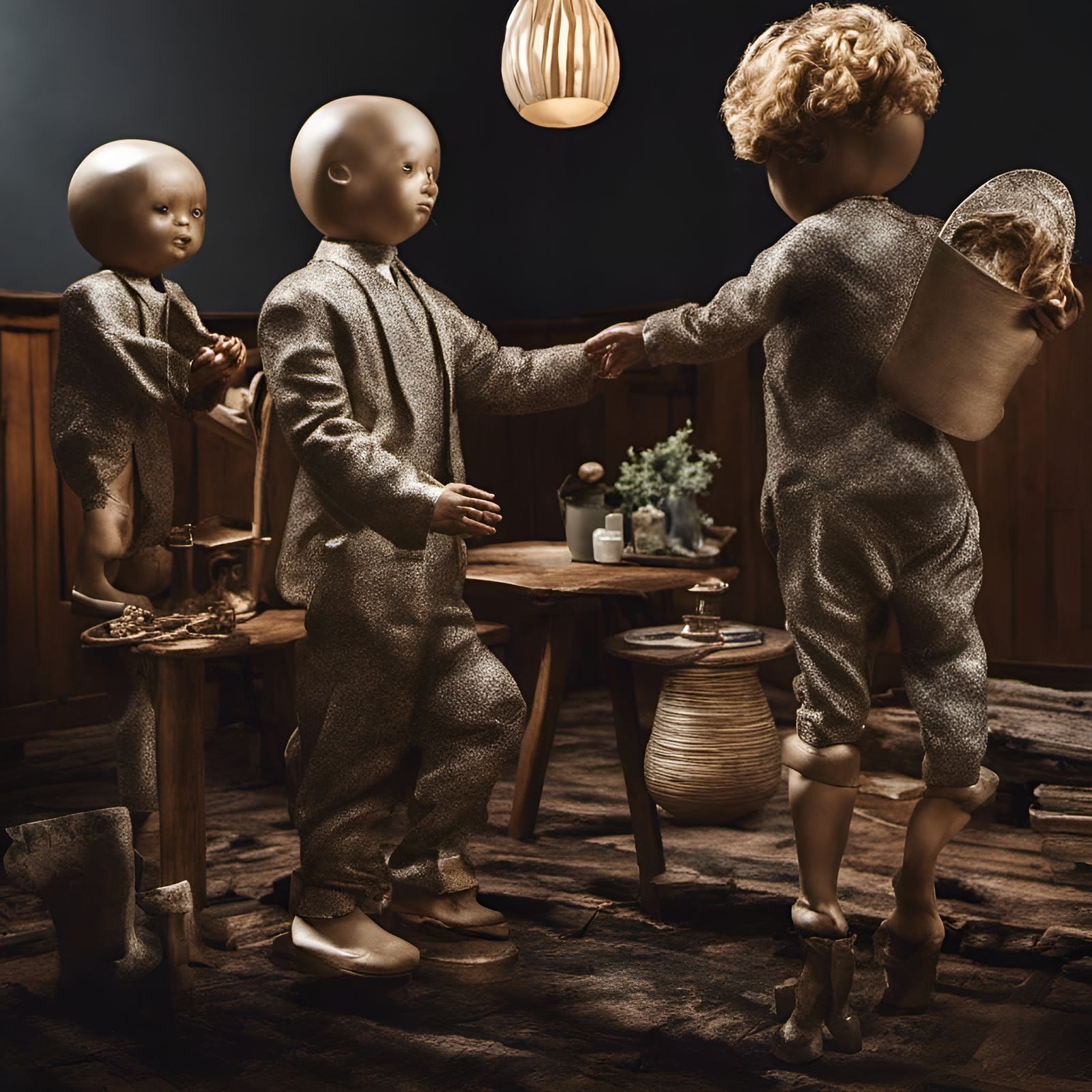 Cats on Antique Furniture: Surreal Detailed Scene