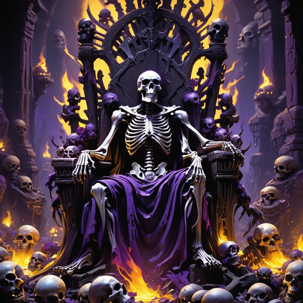 Skeletal Spirit on Skull Throne, Dark Fantasy Art
