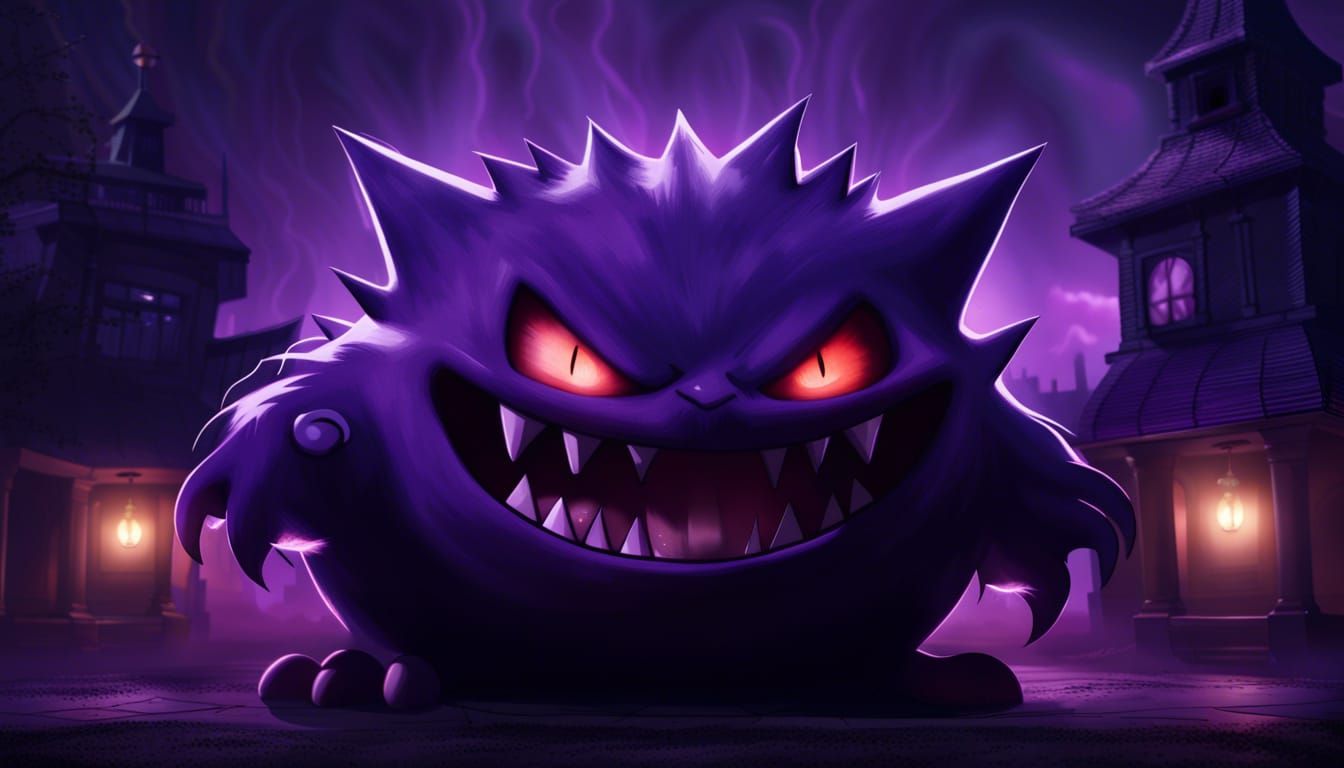 Gengar in Haunted Mansion: Hyperrealistic Digital Art