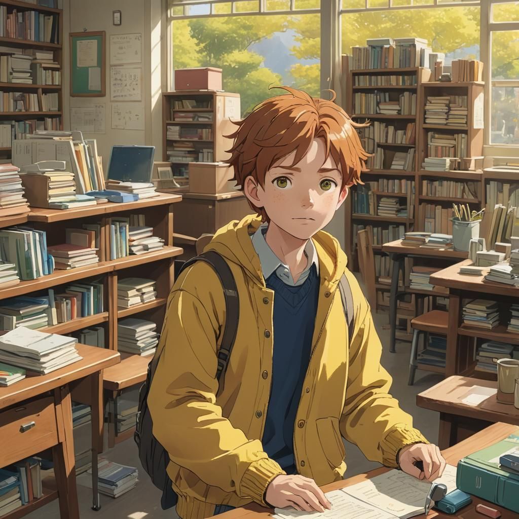 Ginger-Haired Boy in School: Studio Ghibli Anime