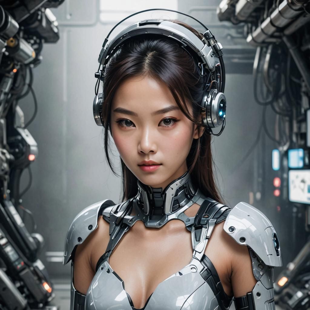 Beautiful Asian Android Woman Portrait