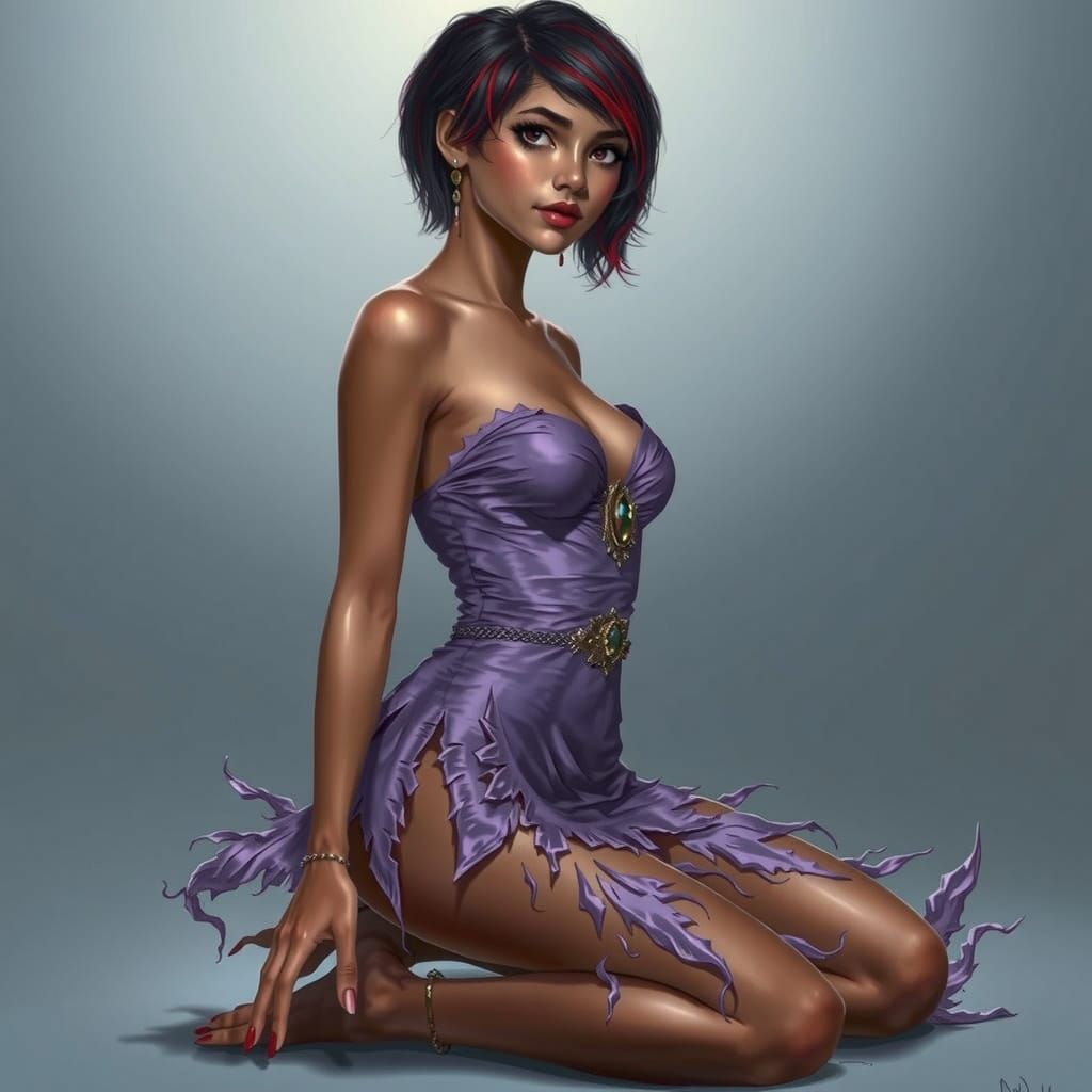 A Young Telangana Indian Woman with Vibrant Hair and Elegant...