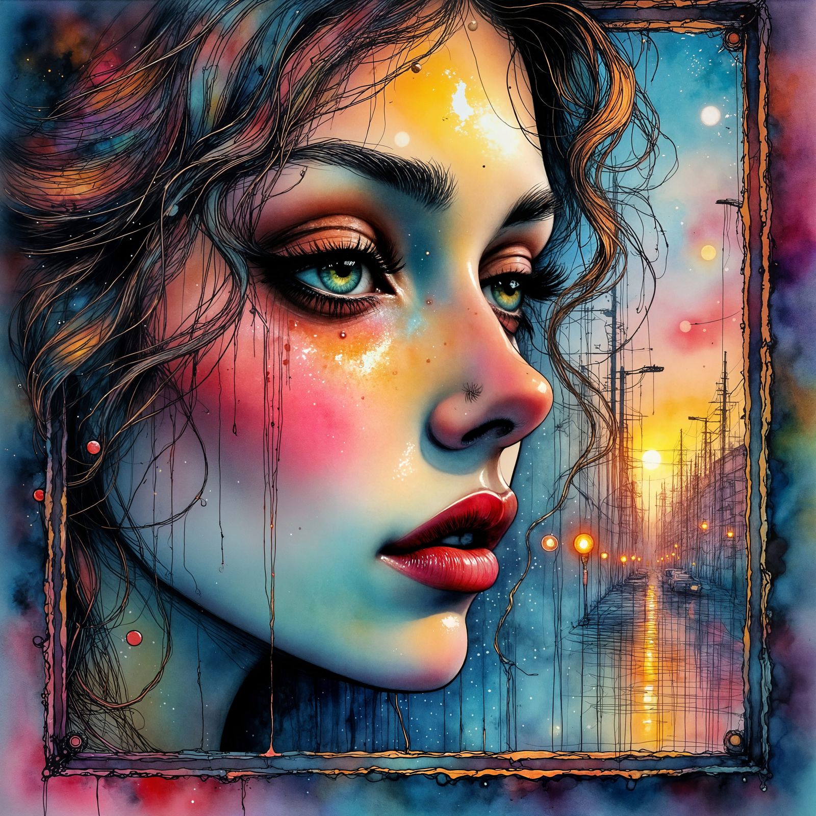 Surreal Cityscape in Neon Colors