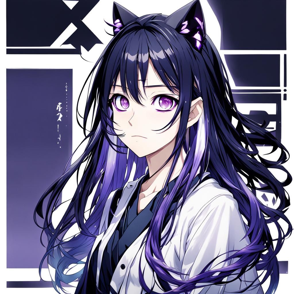 Anime Girl with Violet-Accented Hair and Striking Eyes
