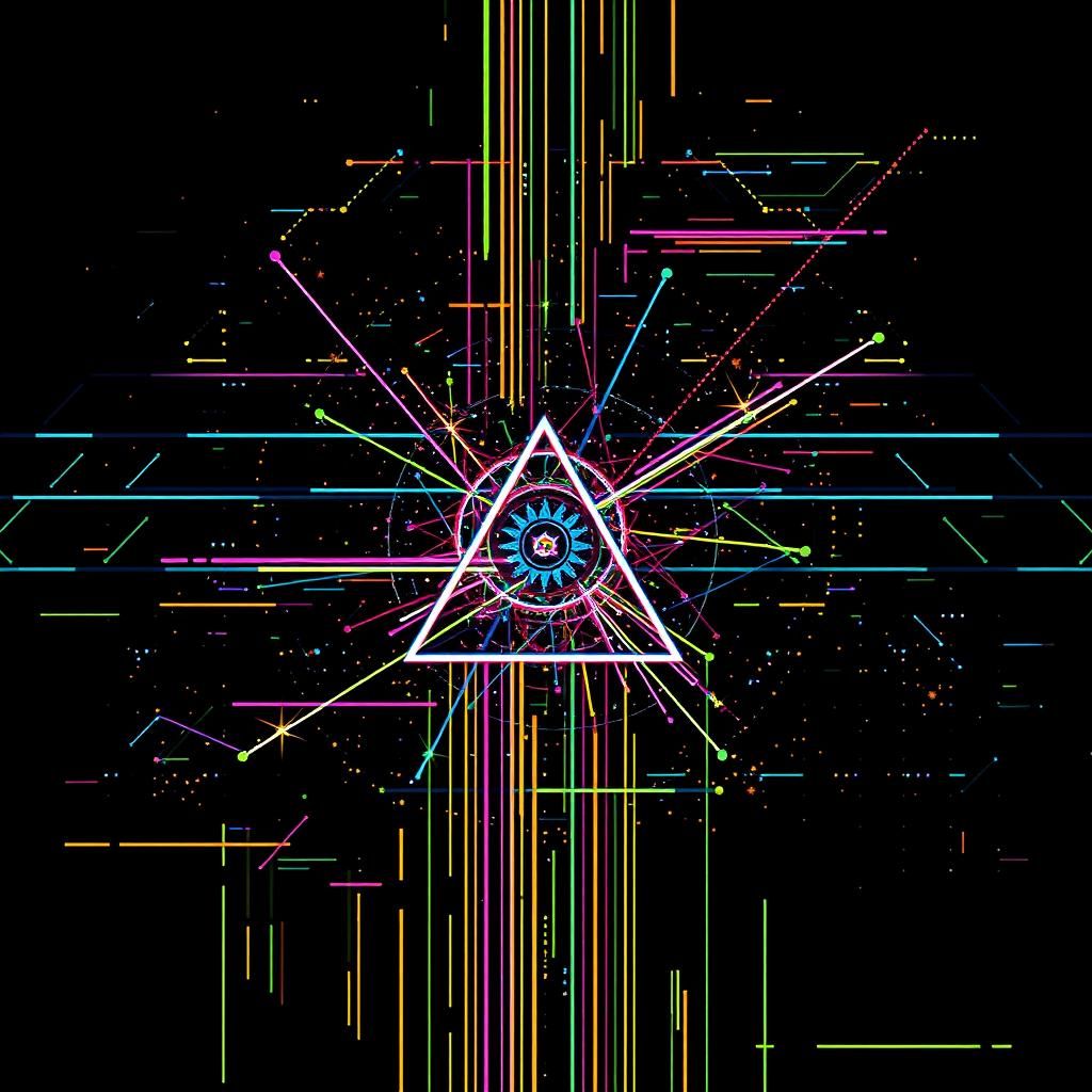 Abstract Constellation Glitch Art in Maximalist Style