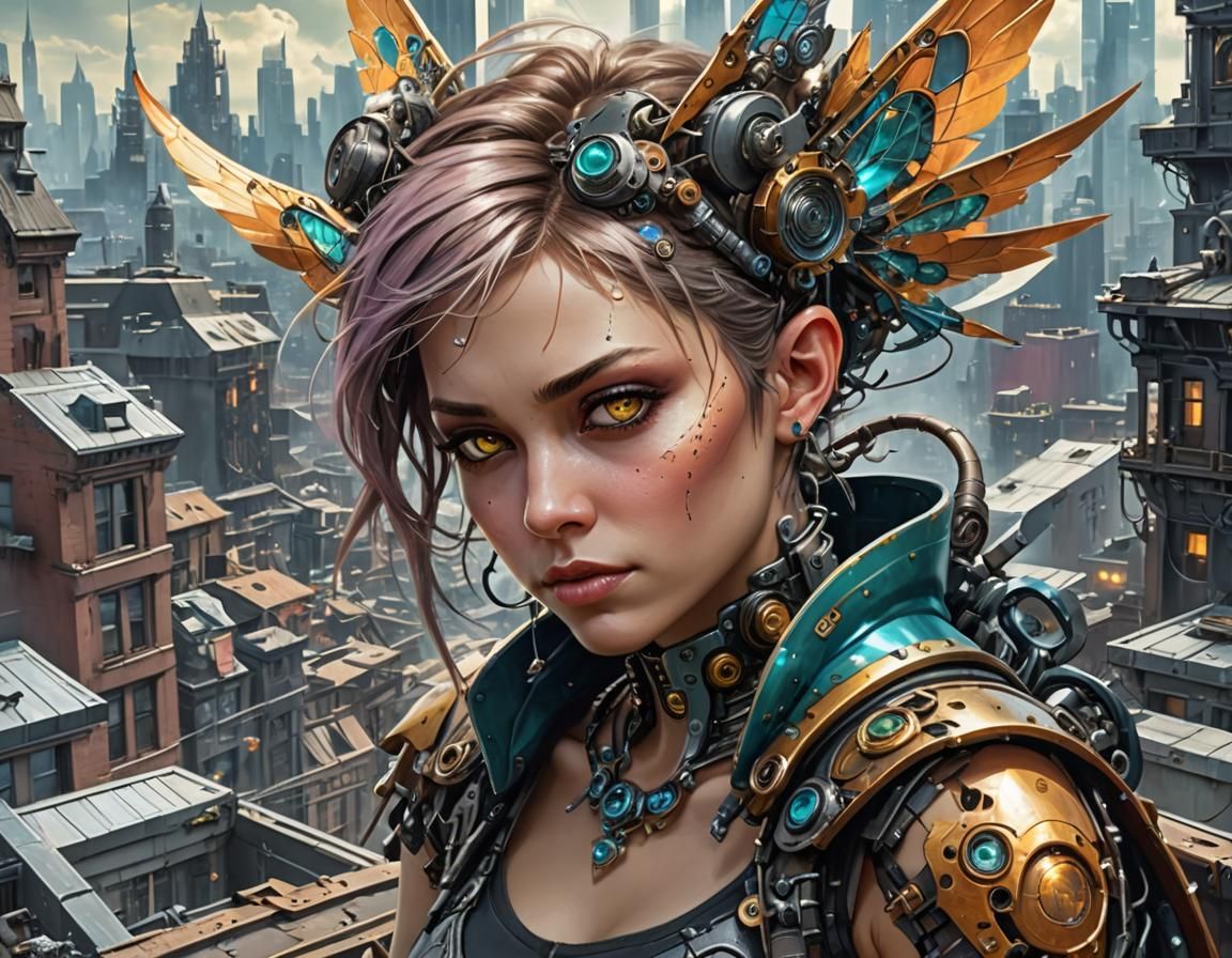 Cyberpunk Pixie Portrait in Biopunk Style