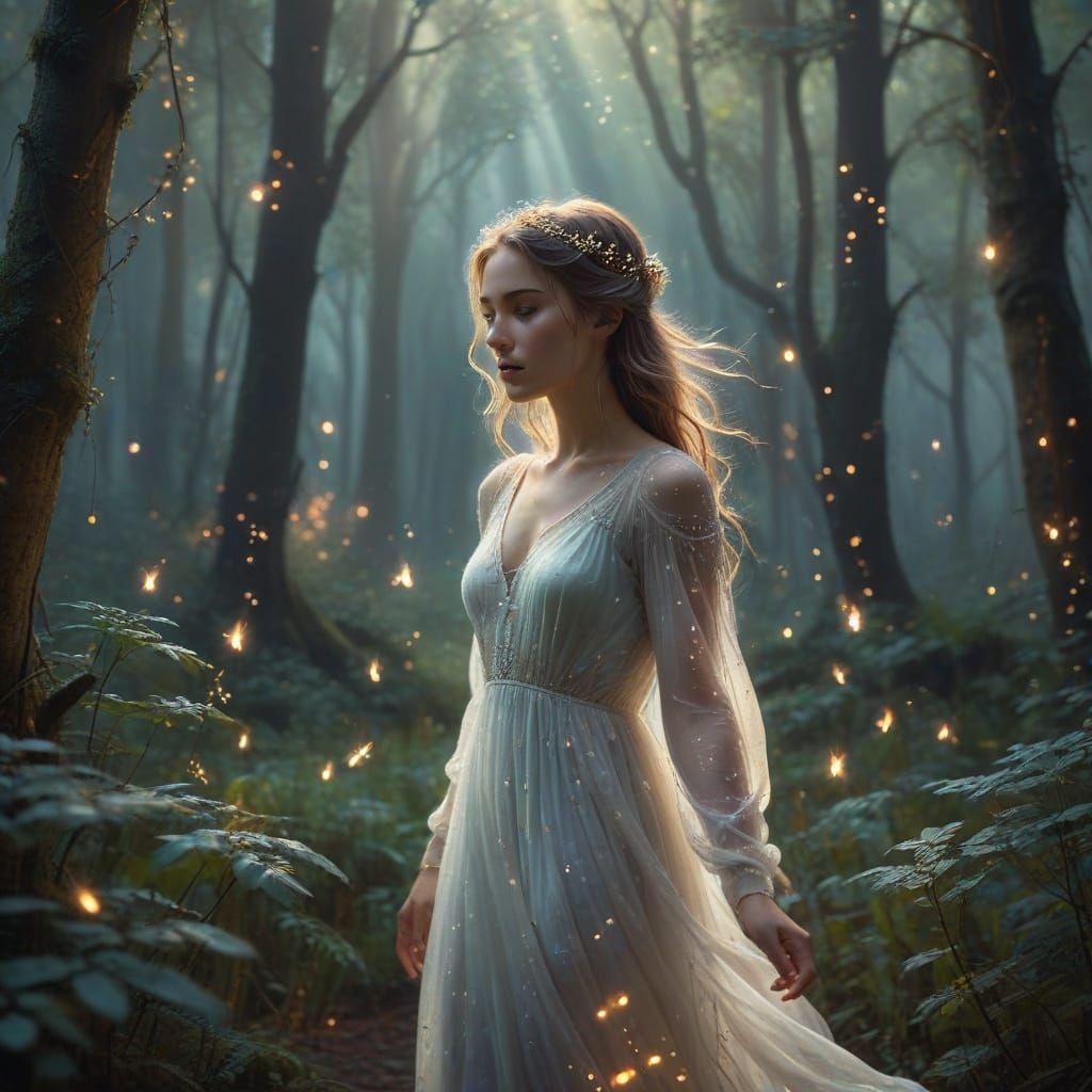 Whimsical Fantasy Maiden in Enchanted Forest