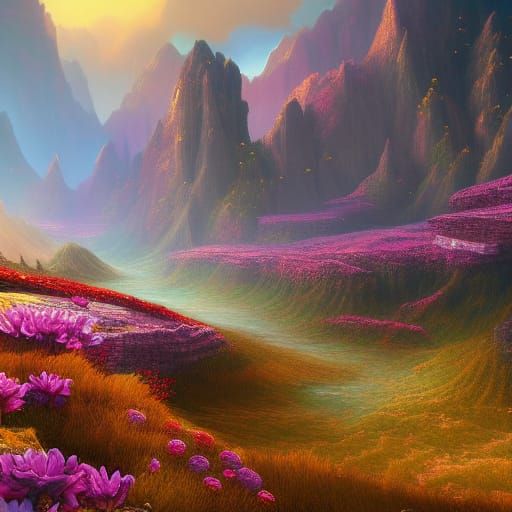 Flower in Valley: Detailed Matte Painting