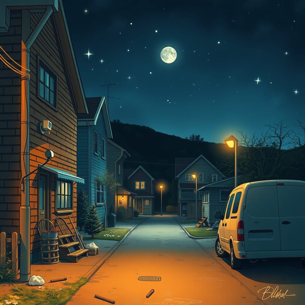 Moonlit City Streets at Night