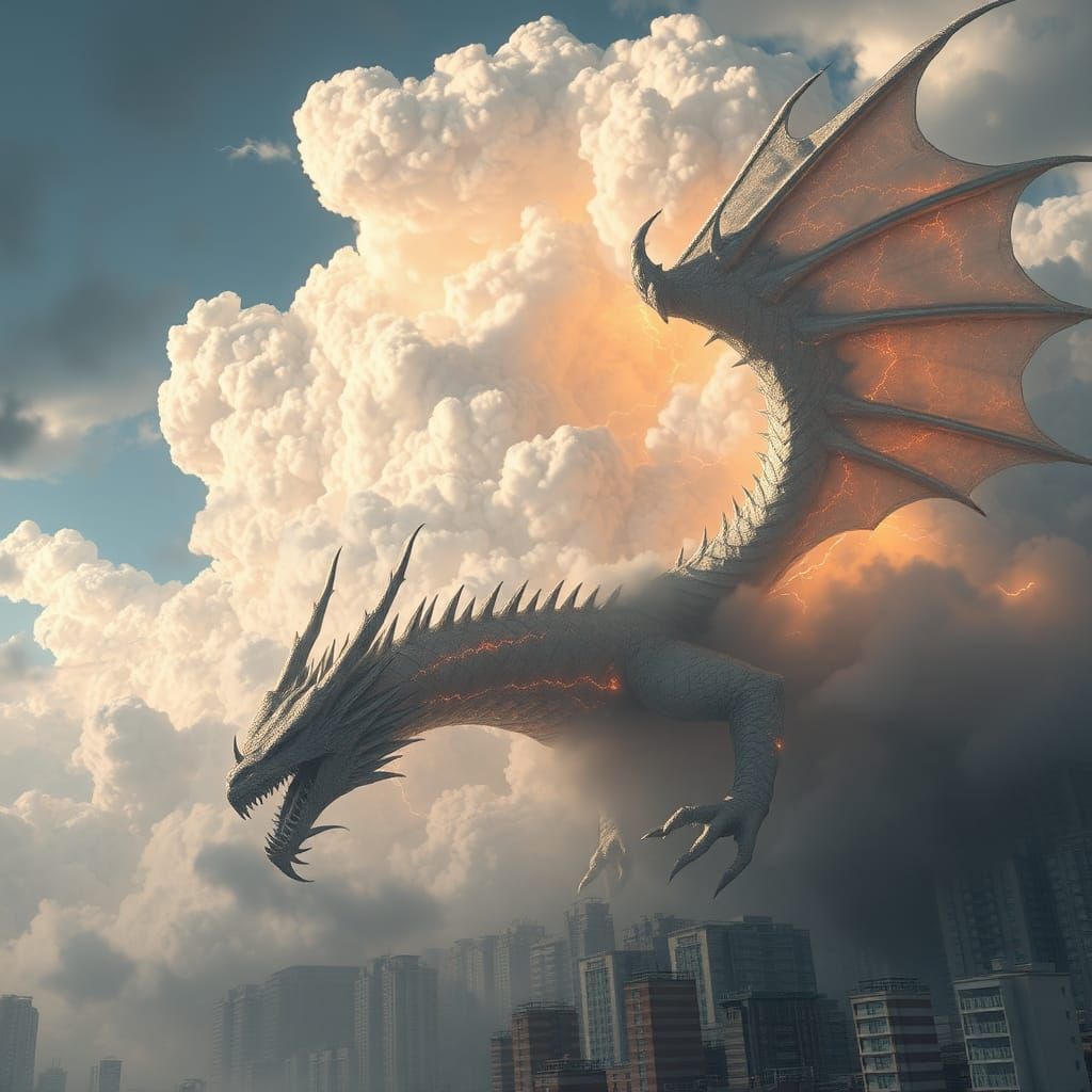 Spectacular Lightning Dragon Over Metropolis: Digital Art