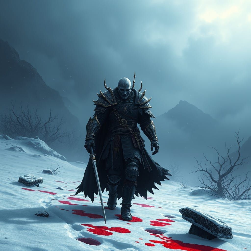 Eredin The Wild Hunt King Strides Through Bloody Snow