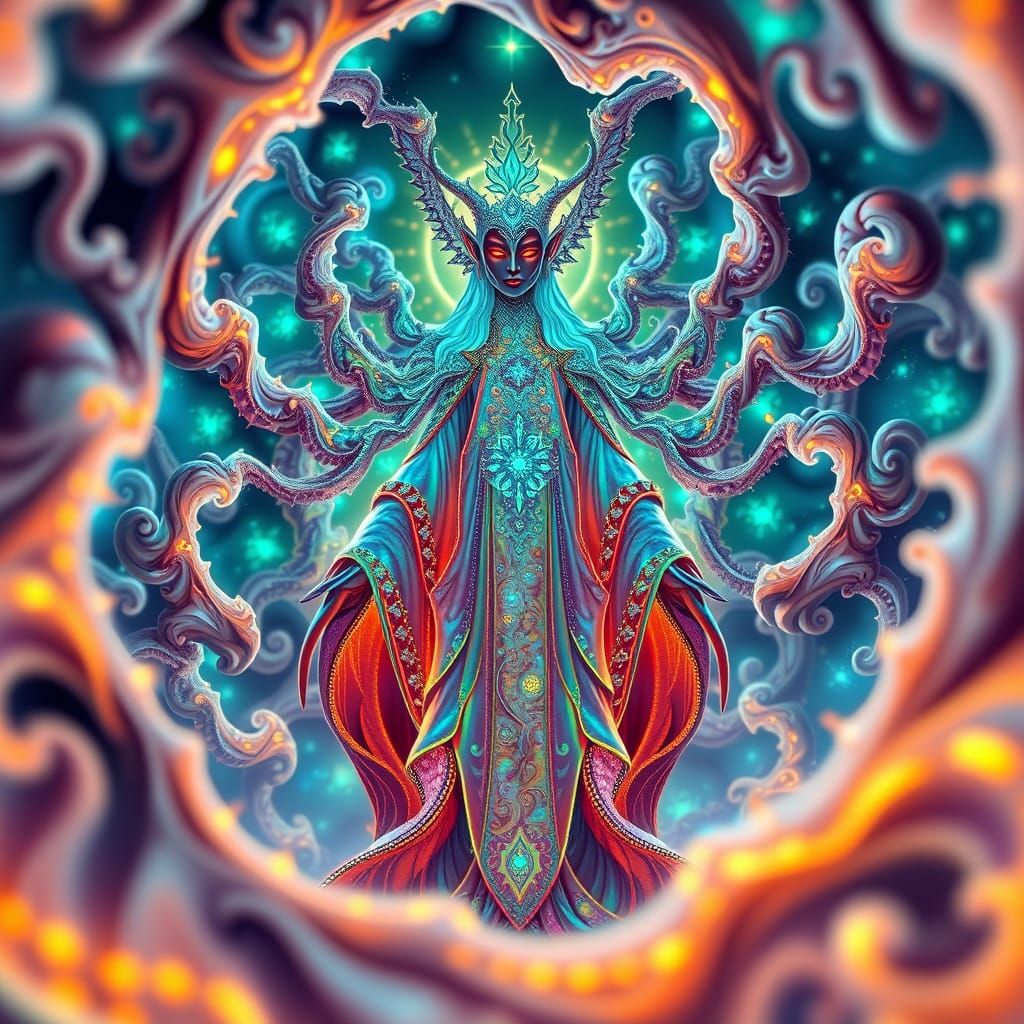 Fractal Deity in Recursive Loop: Digital Illustration