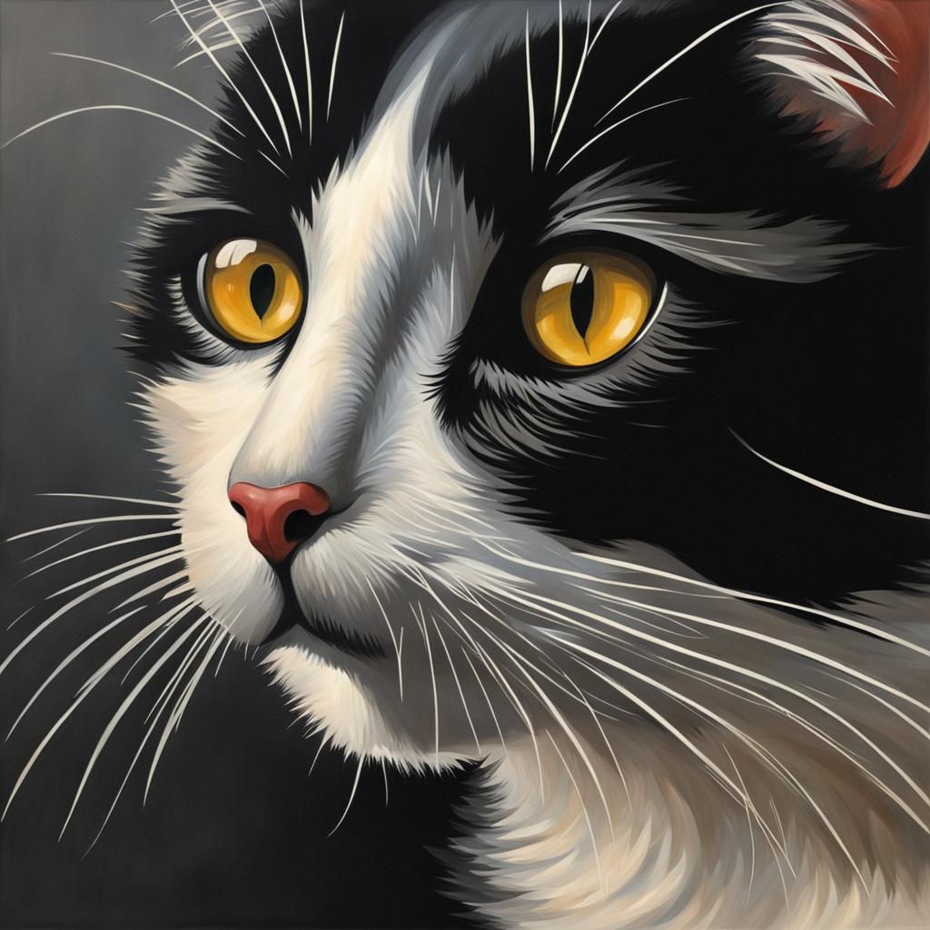 Black Cat Running: Realistic Oil Painting
