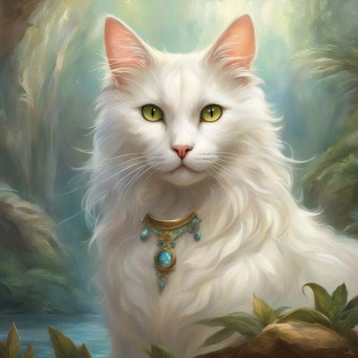 Close-Up of White Cat with Green Eyes