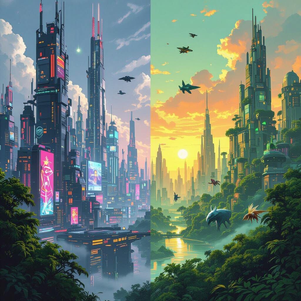 Sci-Fi Meets Fantasy: A Divided Cityscape