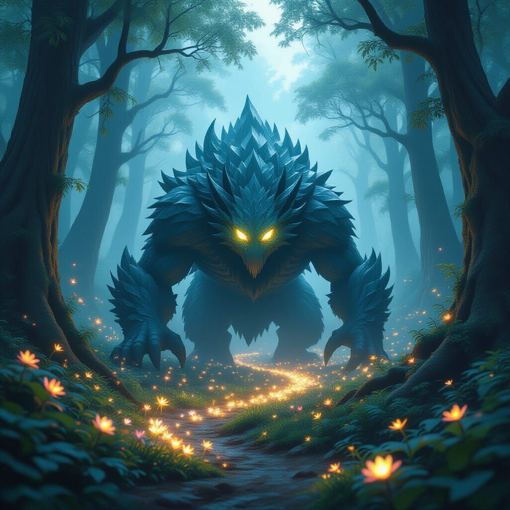 Luminous Forest Lurker in Enchanted Anime Style
