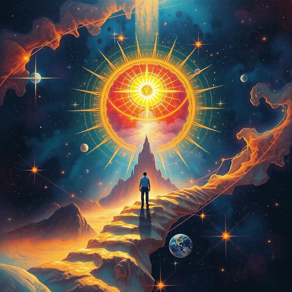 Holographic Astral Number Illustration in Mixed Media