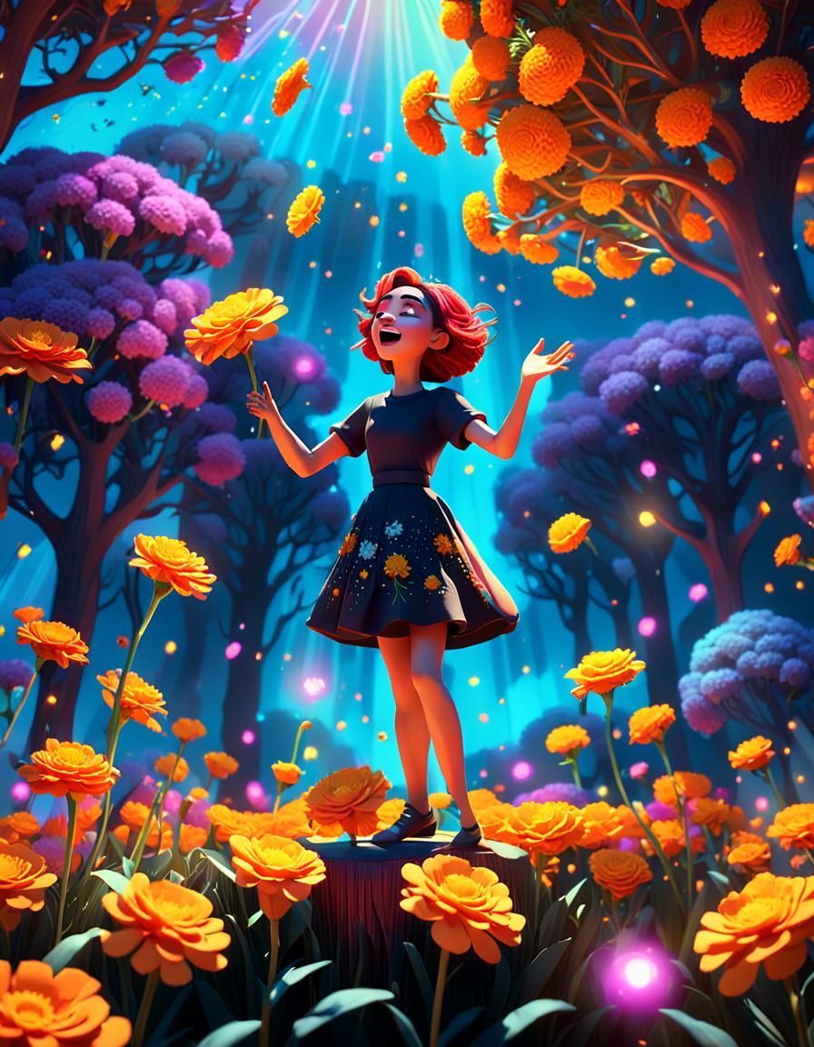 Pop Star's Floral Ballad: 3D Digital Concept Art