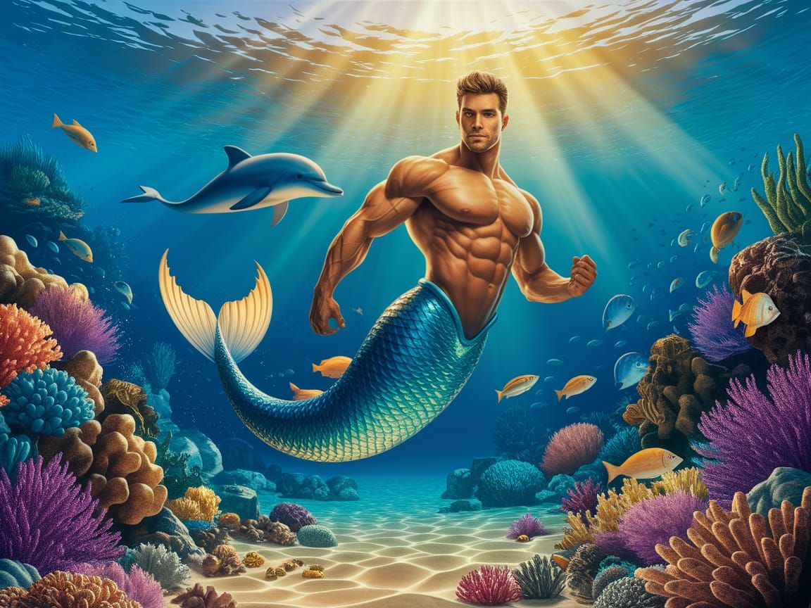 Merman in Tropical Sea: Digital Art