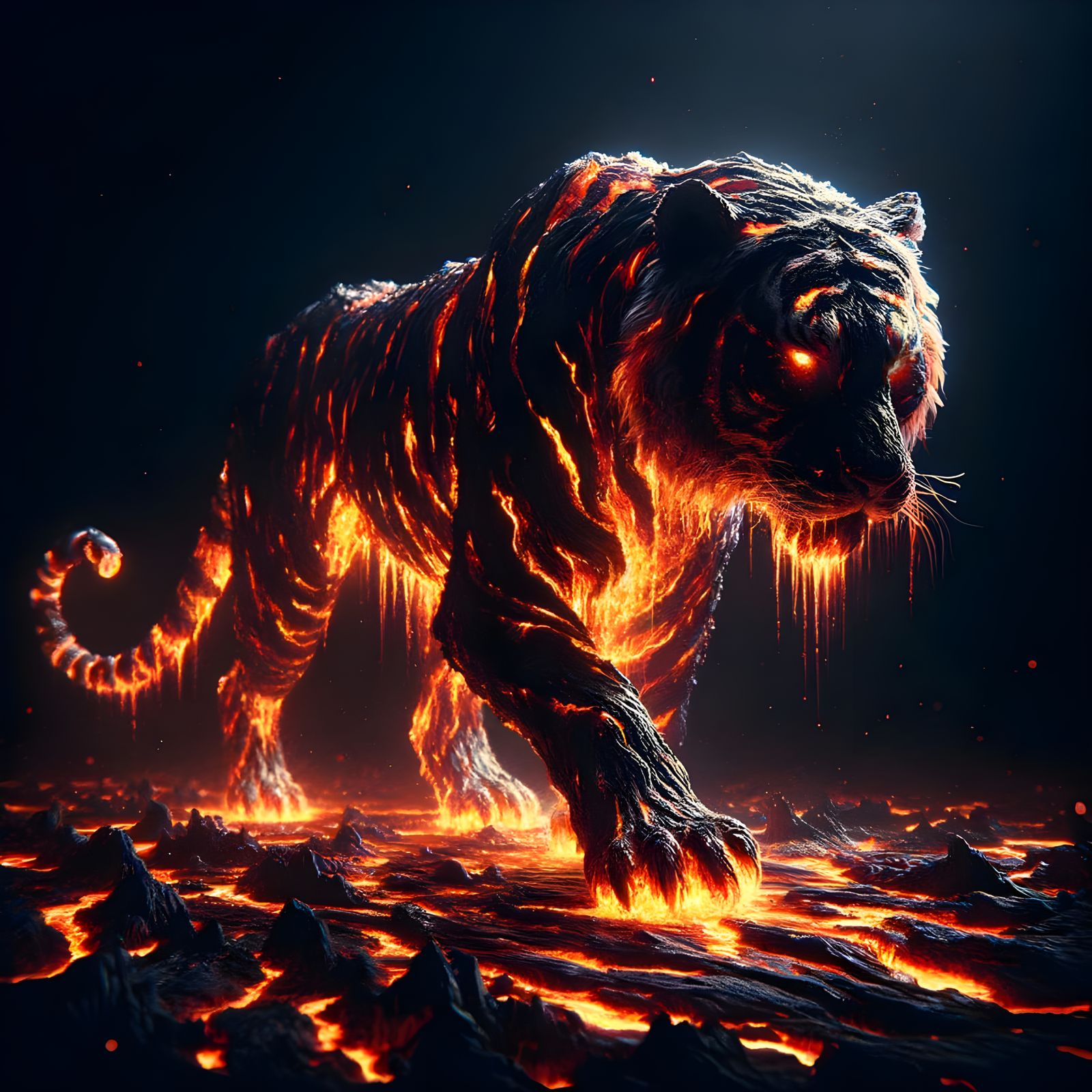 Lava Tiger in Dark Horror Scene