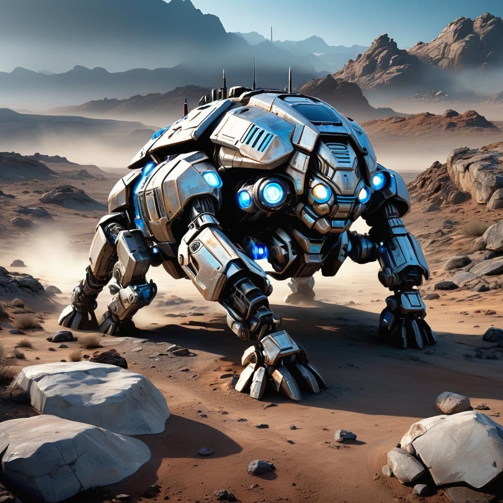 Sci-Fi Isopod Mech Vehicle in Barren Landscape