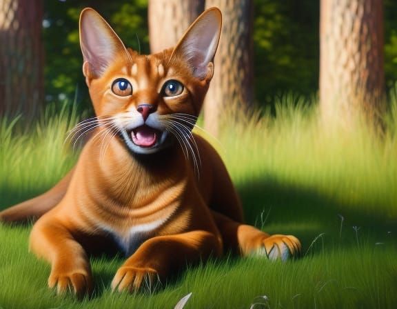 Hyperrealistic Abyssinian Cat Portrait in Oil Painting