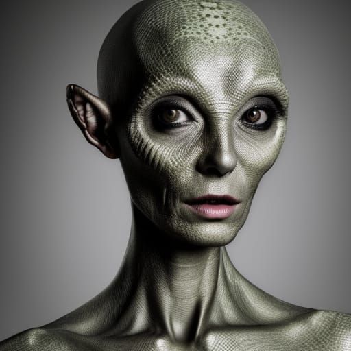 Reptilian Alien Woman: Hyperrealistic Studio Photograph