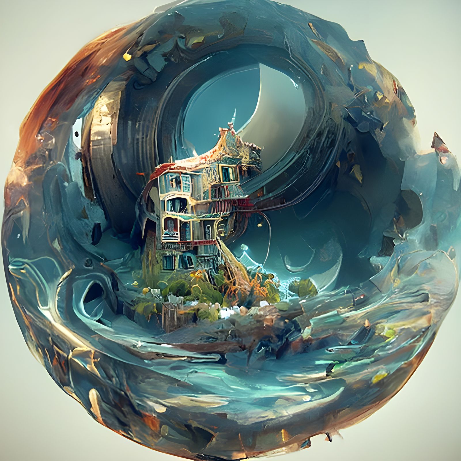 Complex Circular Mansion in Photorealistic Digital Art