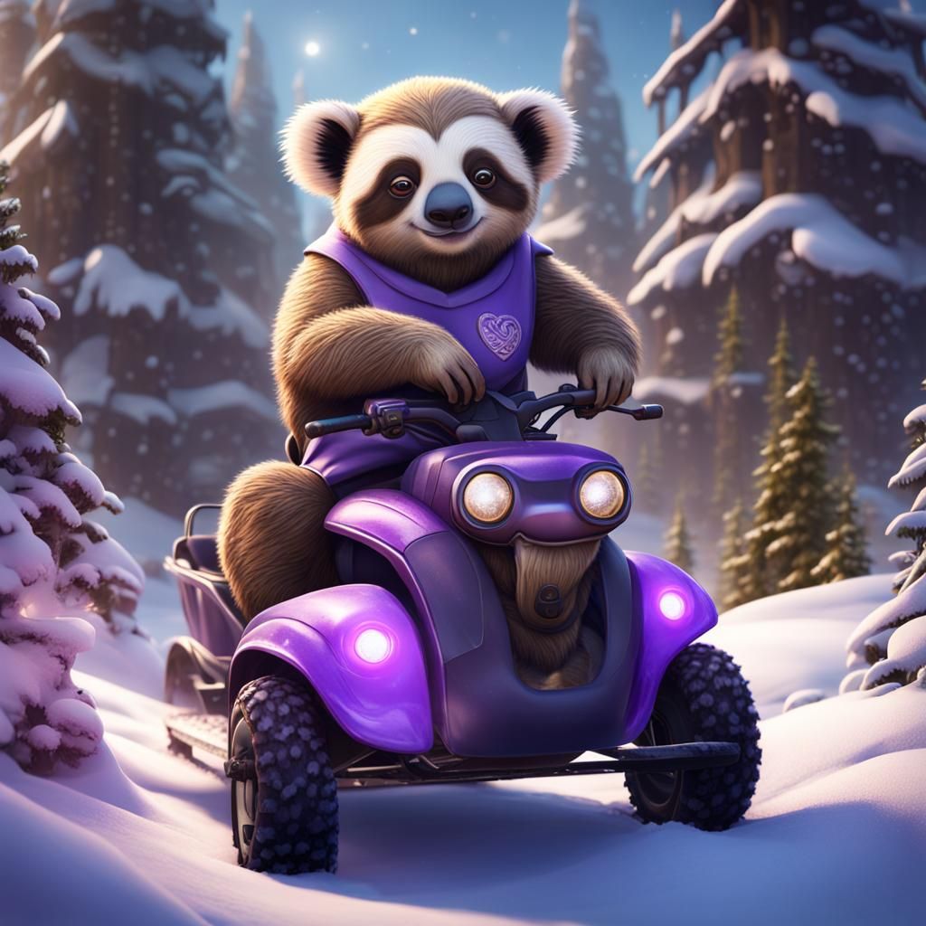 Sloth, Koala, and Panda Snowmobile Adventure