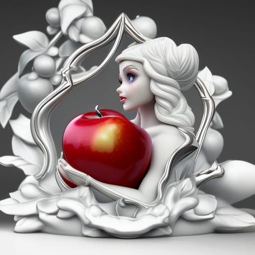 Snow White in Crystal Apple: 3D Art Nouveau Figurine
