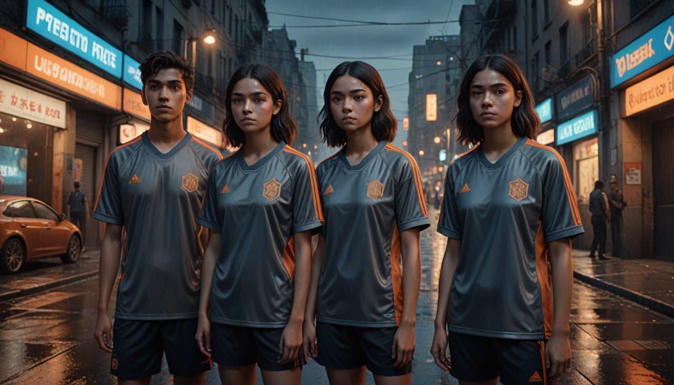 Teenagers in City at Night: Photorealistic Concept Art