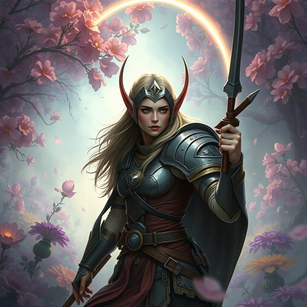 Elven Warrior in Mystical Forest: Digital Painting