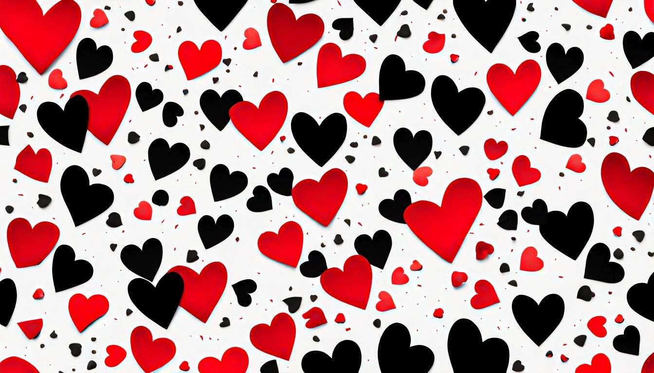 Communist socialist realism Black and white with red confetti like hearts