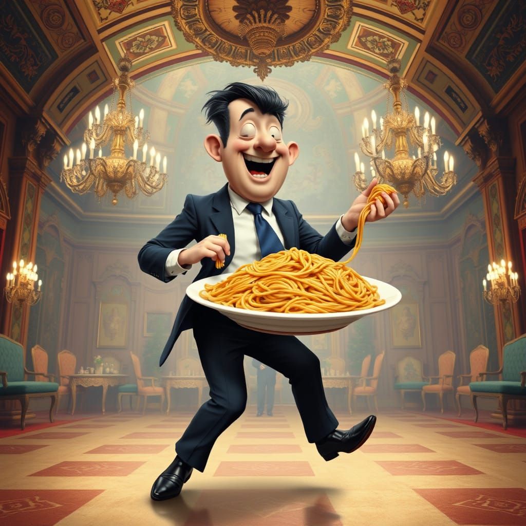 Renaissance-Style Boss Dances with Lavish Spaghetti in Grand...