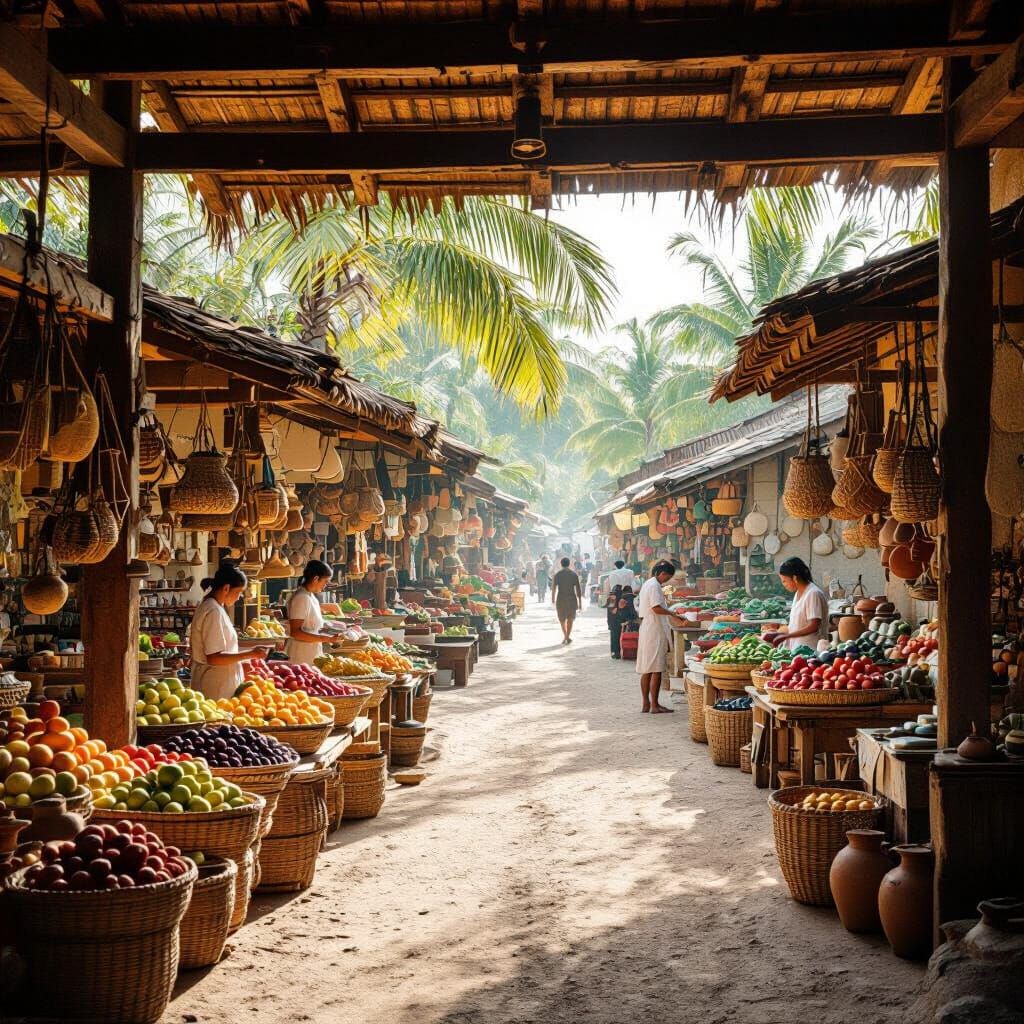 Tropical Marketplace in 1 AD: Vintage Reportage Style