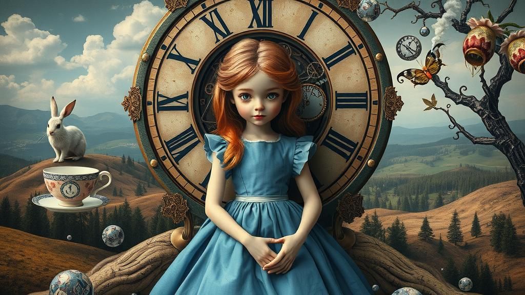 Alice in Wonderland Surrealist Collage, in Style of Max Erns...