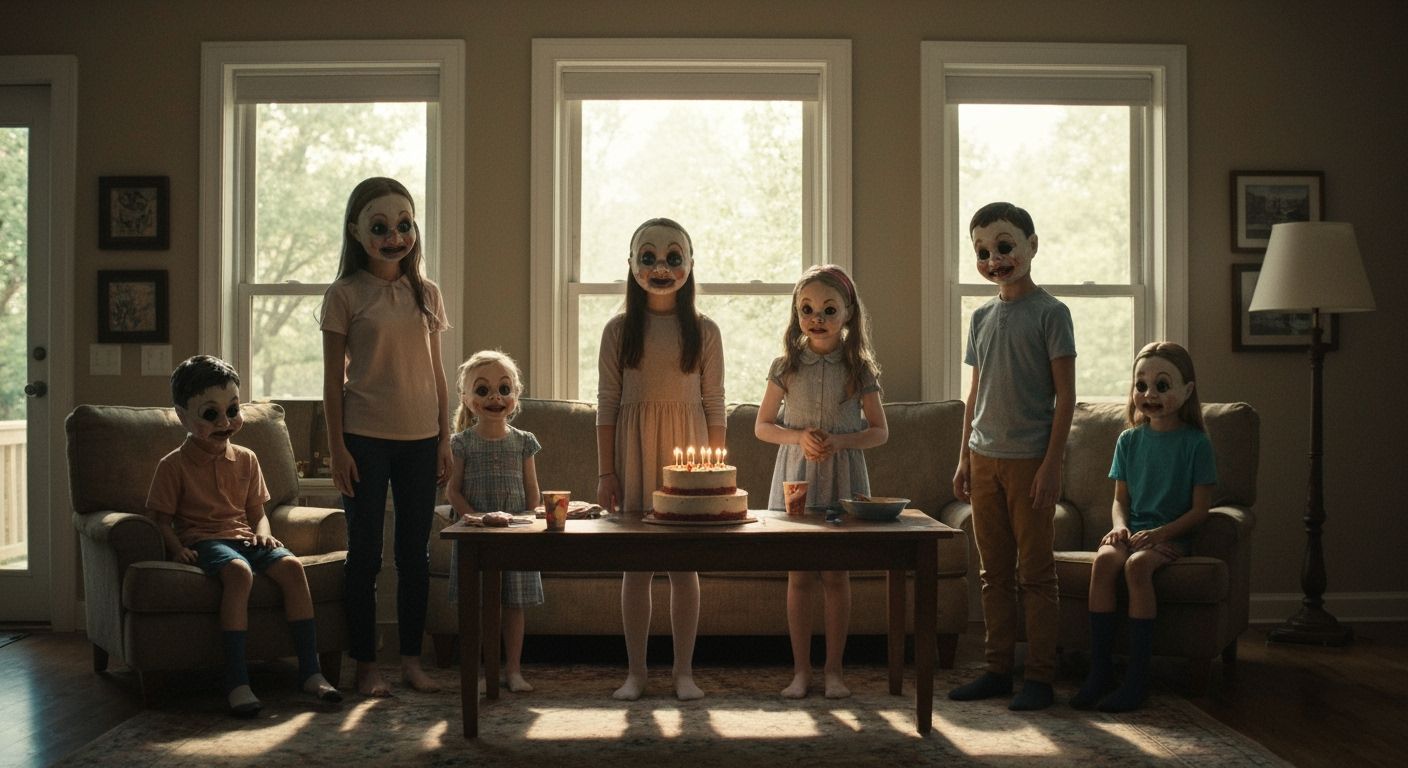 Uncanny Doll Masks at Sunny Suburban Birthday Party