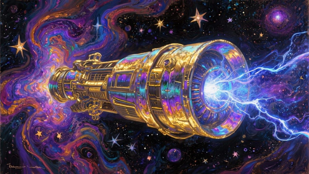 Iridescent Metallic Cylinder in Cosmic Impasto Style