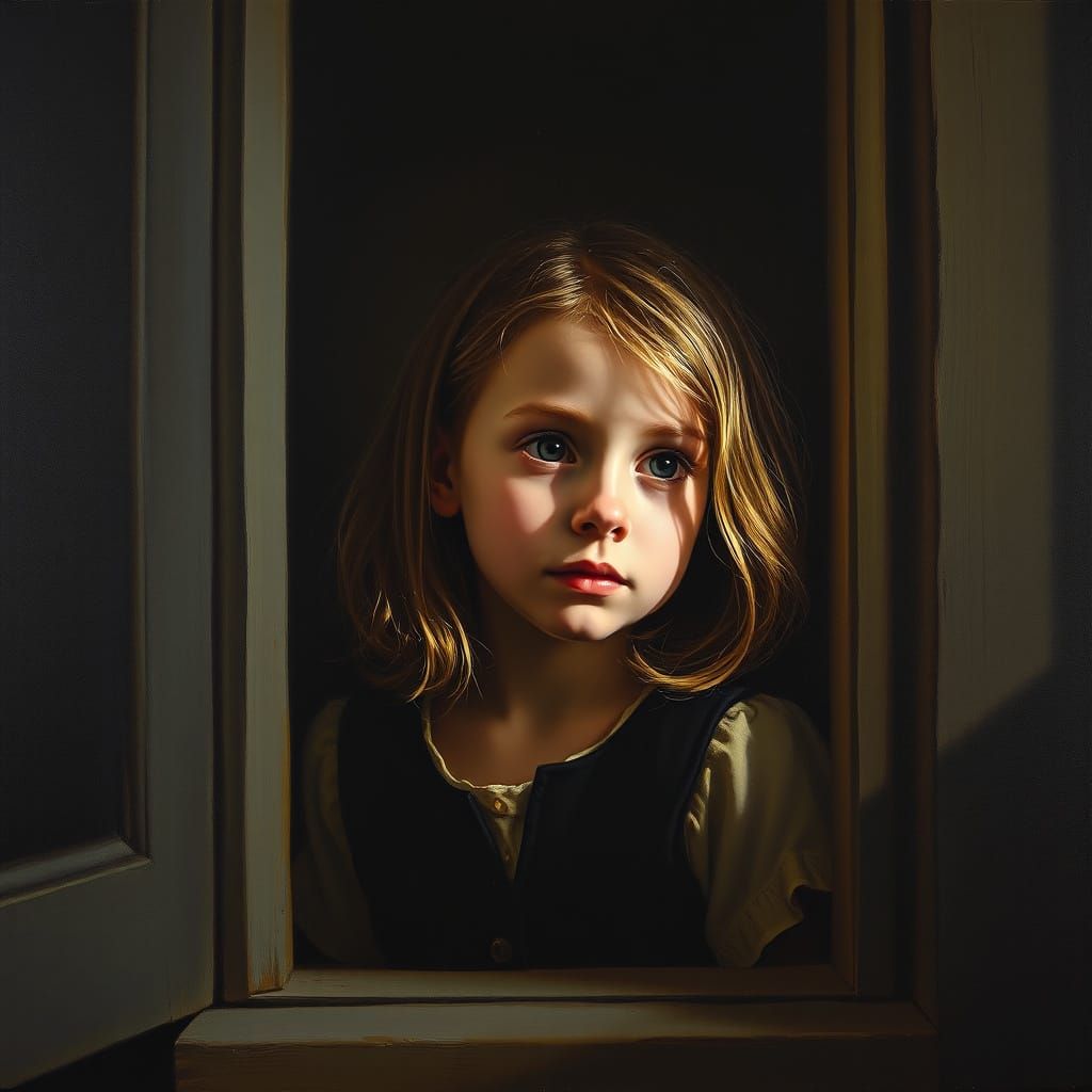 Girl in the Window, Rembrandt-Inspired Oil Painting